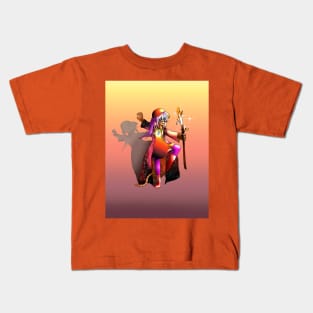 Cat sorcerer with a fire staff Kids T-Shirt